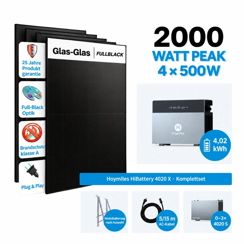 Hoymiles HiBattery 4020 X Balkon Power Plant 2000W Complete Set met 4 × 500 W Zonnepanelen